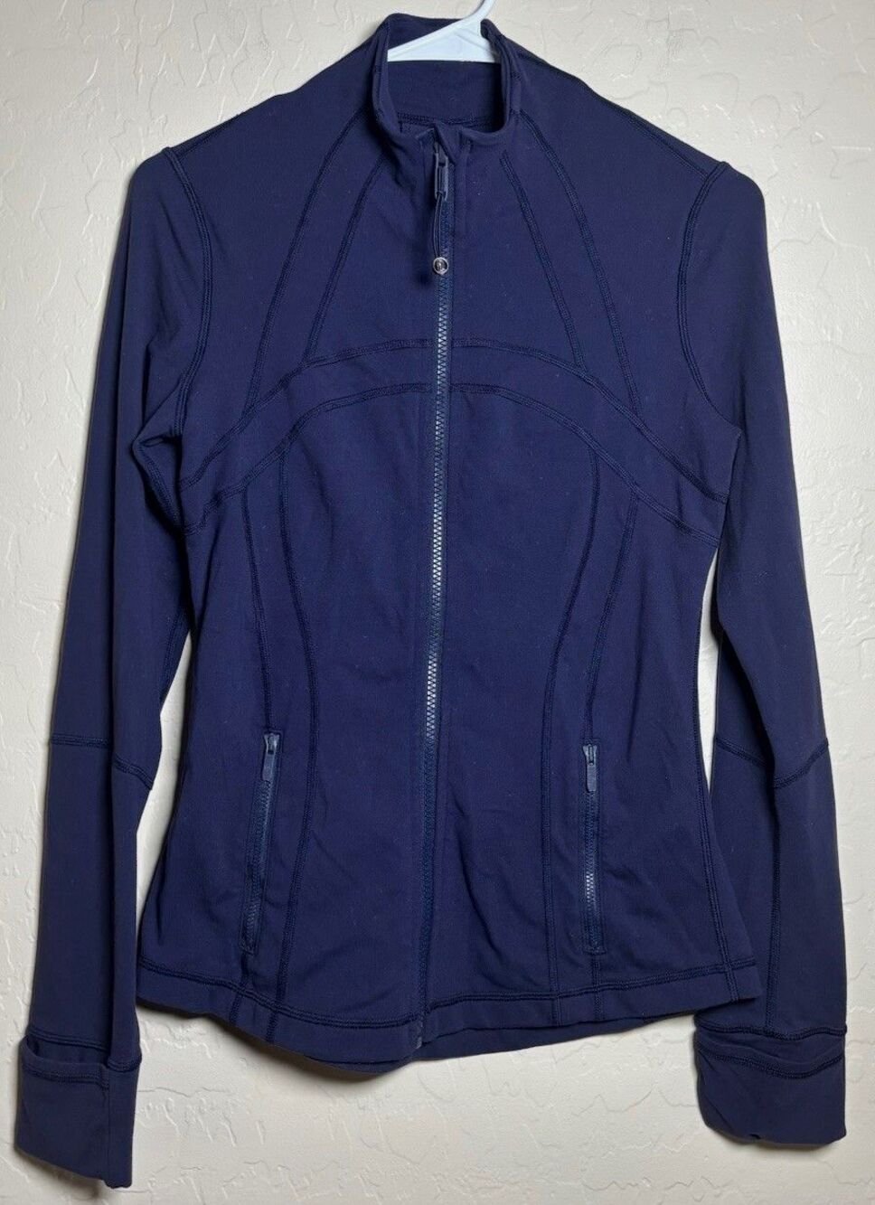 Lululemon Define Jacket Womens 6 Navy Blue Full Zip Vented Back Thumbholes